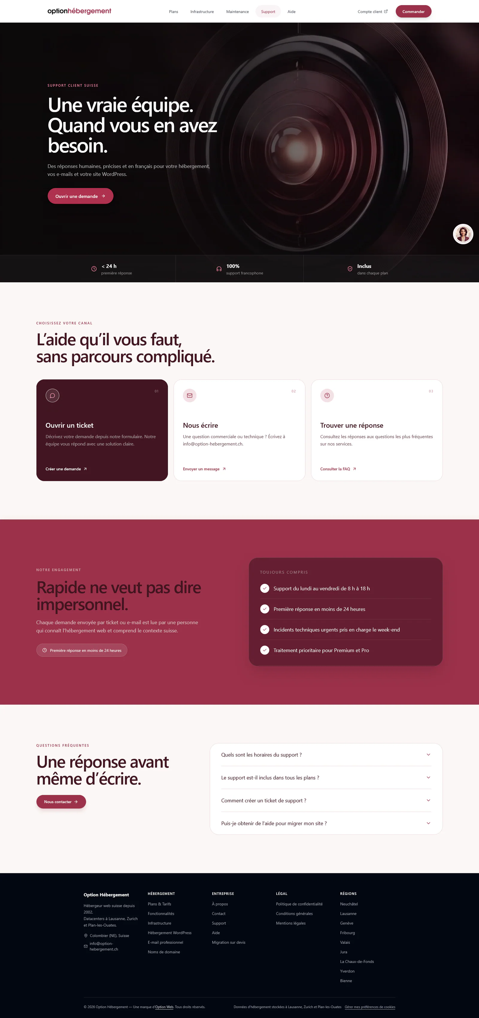 Page complète du support humain d’Option Hébergement