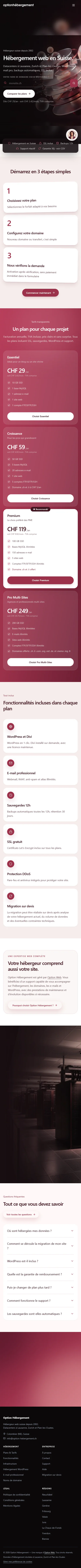Page d’accueil complète d’Option Hébergement sur mobile